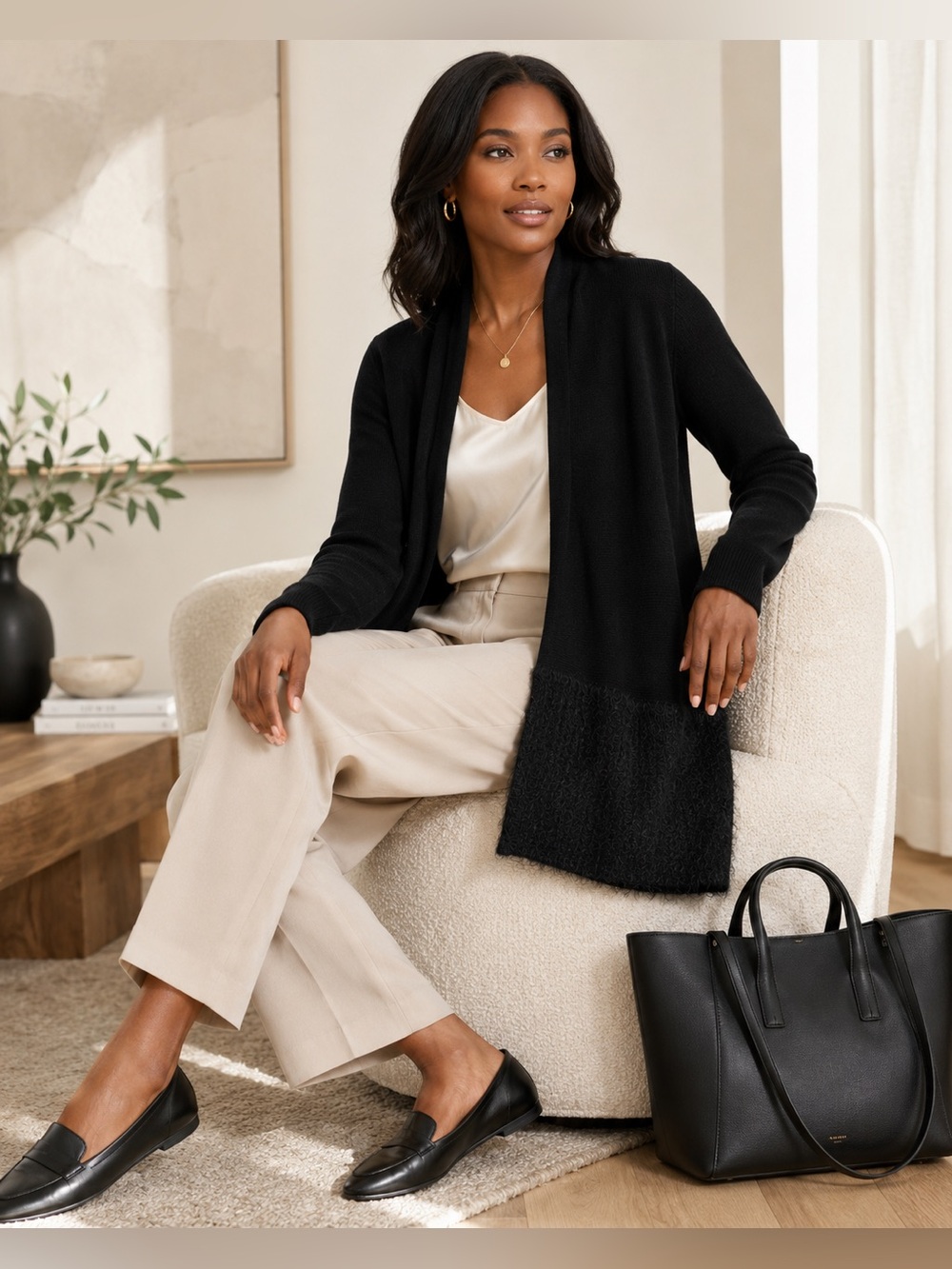 Eileen Fisher XS Black Merino Wool Mohair Open Front Cardigan Sweater NWOT